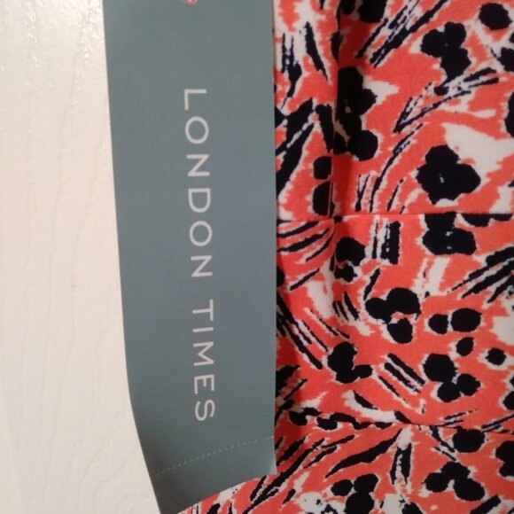 London Times Women's Inset Waist Coral Floral Midi Fit and Flare Dress Size 8 - Picture 4 of 15